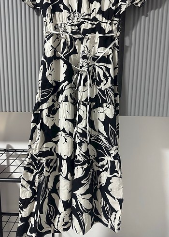 Siyah Beyaz Desenli Uzun Kadın Yazlık Elbise - Görsel 4