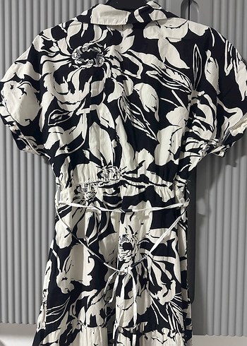 Siyah Beyaz Desenli Uzun Kadın Yazlık Elbise - Görsel 2