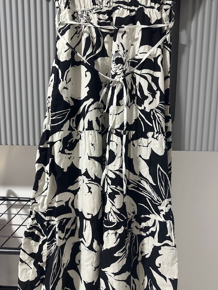 Siyah Beyaz Desenli Uzun Kadın Yazlık Elbise - Görsel 3