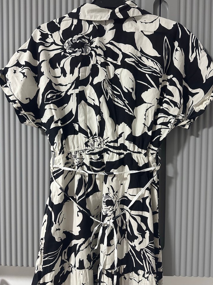 Siyah Beyaz Desenli Uzun Kadın Yazlık Elbise - Görsel 2