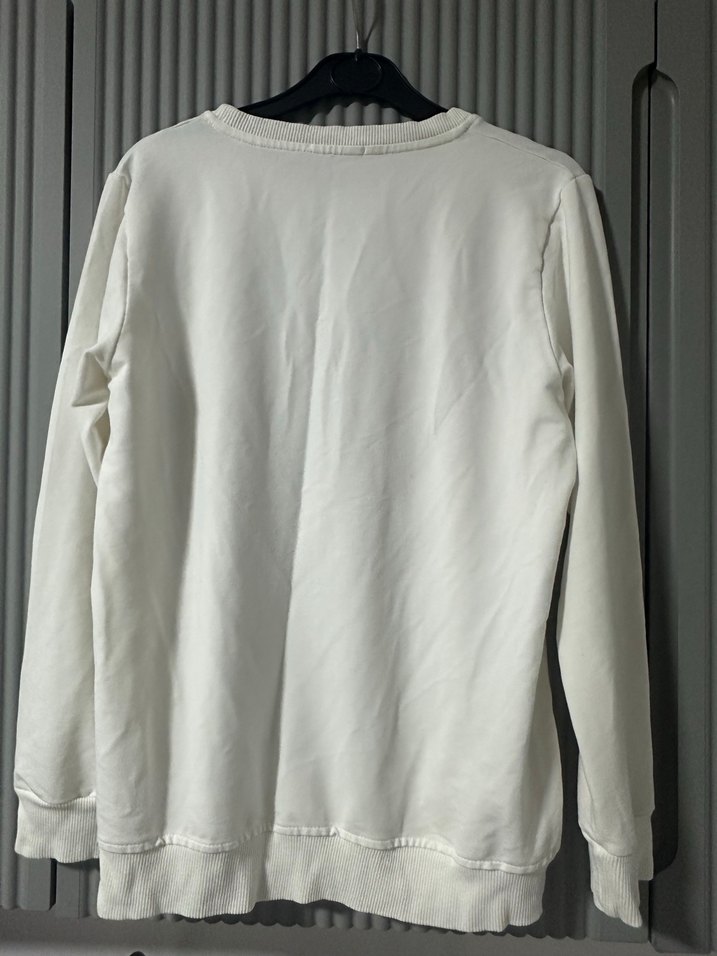 Beyaz Nakışlı Kadın  İnce Sweatshirt - Görsel 2