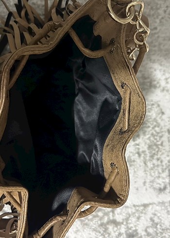 Kahverengi Deri Püsküllü Bohem Çapraz  Kadın Çanta - Görsel 2