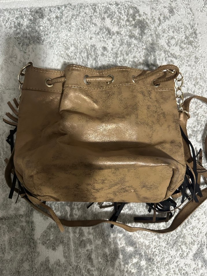 Kahverengi Deri Püsküllü Bohem Çapraz  Kadın Çanta - Görsel 3