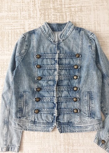 m Beden Düğmeli Kadın Mavi Denim Ceket