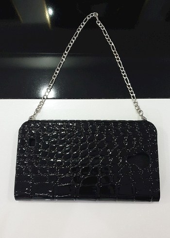 Parlak Siyah Yılan Desenli Deri Çanta telefon kılıfı - Görsel 2