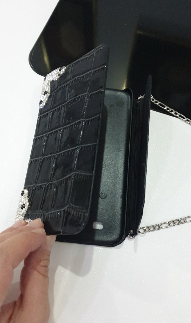 Parlak Siyah Yılan Desenli Deri Çanta telefon kılıfı - Görsel 5