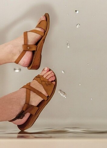 37 Beden camel Renk Yeni, Trend, Taba Hakiki Deri Bodrum Sandaleti