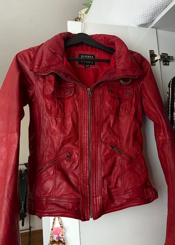 bershka Kırmızı Biker Deri Ceket - Görsel 2