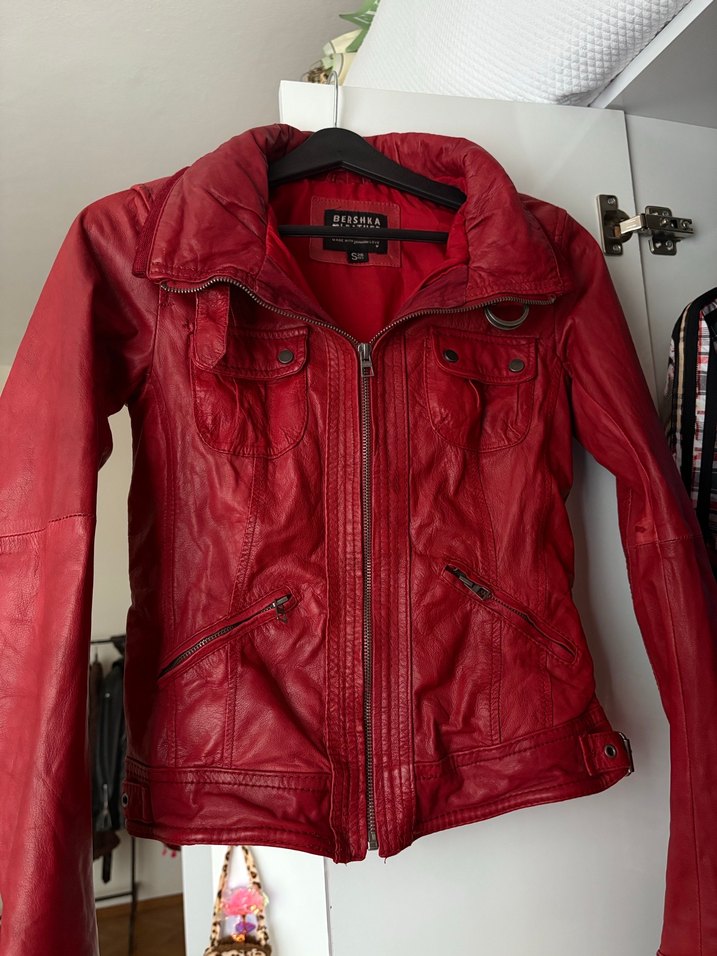 bershka Kırmızı Biker Deri Ceket - Görsel 2