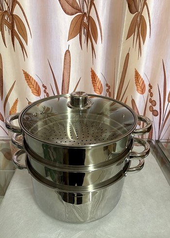 Gri Paslanmaz Çelik Buharlı Tencere Seti - Görsel 2