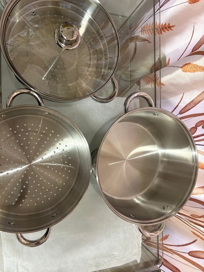 Gri Paslanmaz Çelik Buharlı Tencere Seti - Görsel 4