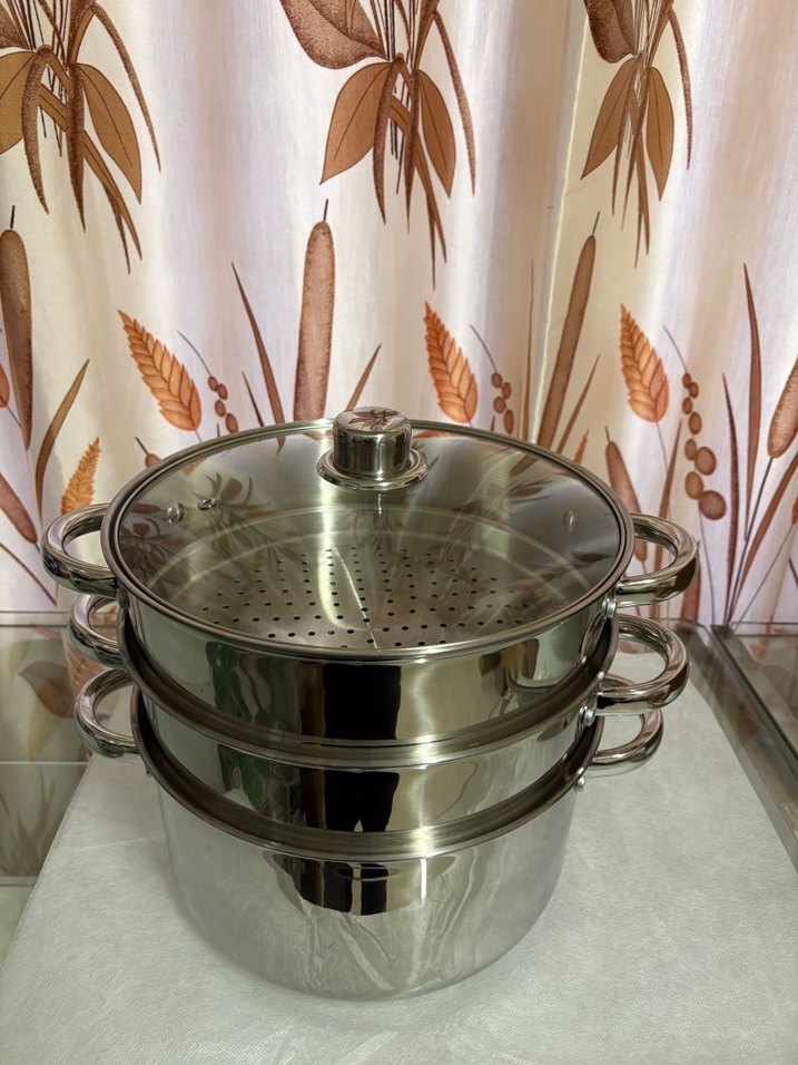 Gri Paslanmaz Çelik Buharlı Tencere Seti - Görsel 2