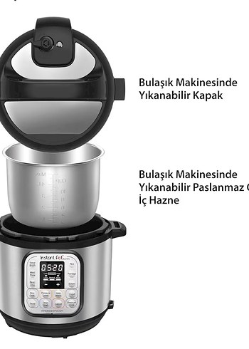 InstantPot Gri Çok Fonksiyonlu Düdüklü Tencere - Görsel 4