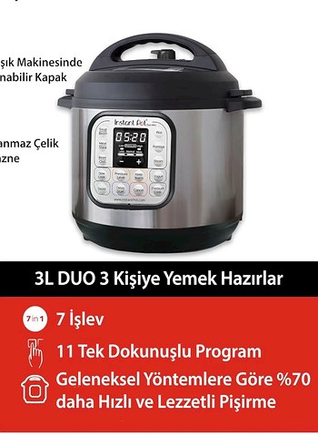 InstantPot Gri Çok Fonksiyonlu Düdüklü Tencere - Görsel 3