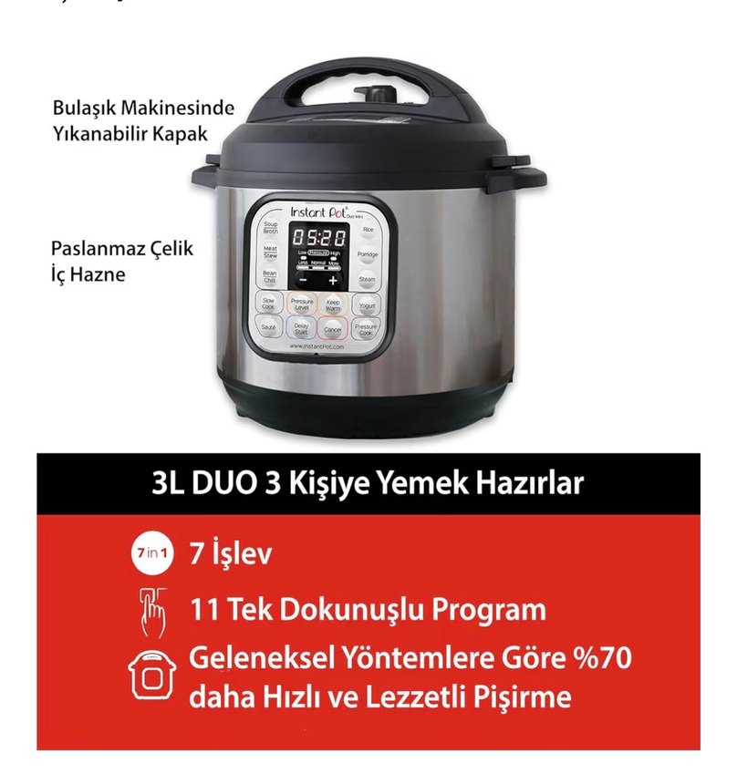 InstantPot Gri Çok Fonksiyonlu Düdüklü Tencere - Görsel 3