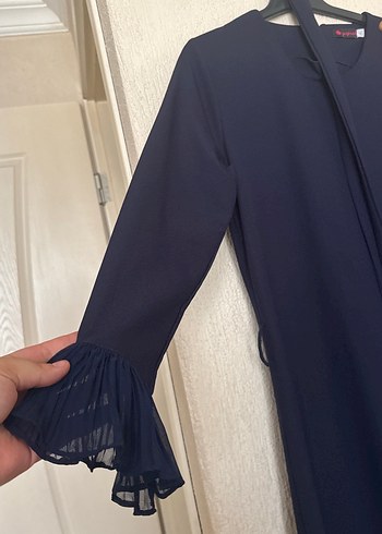 40 Beden Kadın Lacivert Uzun Piliseli Elbise