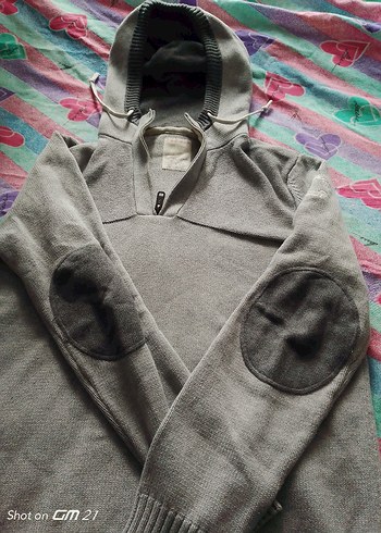 Gri Erkek Triko Kapüşonlu Kazak - Görsel 2