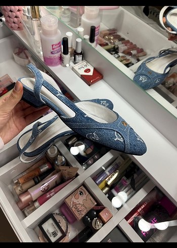 Nakış Detaylı Mavi Denim Kadın babet - Görsel 3