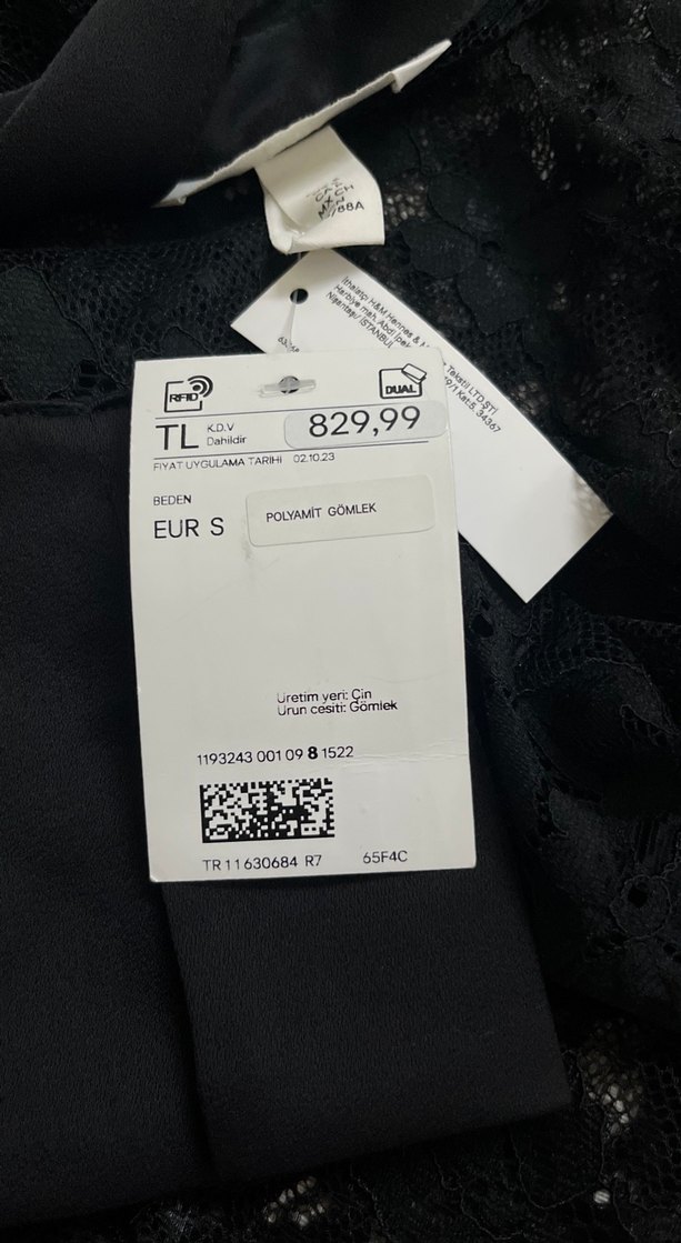 Siyah Dantel Uzun Kollu Kadın Gömlek - Görsel 2