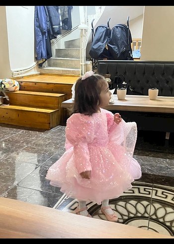 Pembe Simli Çocuk Abiye Elbise - Görsel 3