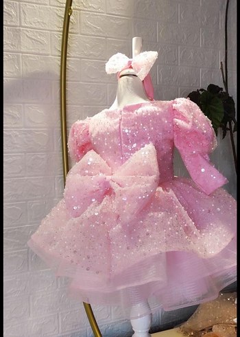 Pembe Simli Çocuk Abiye Elbise - Görsel 2