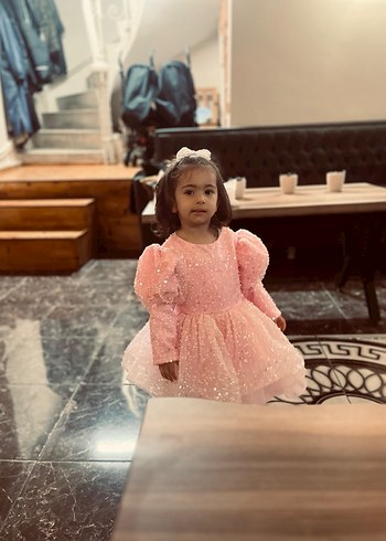 Pembe Simli Çocuk Abiye Elbise - Görsel 4