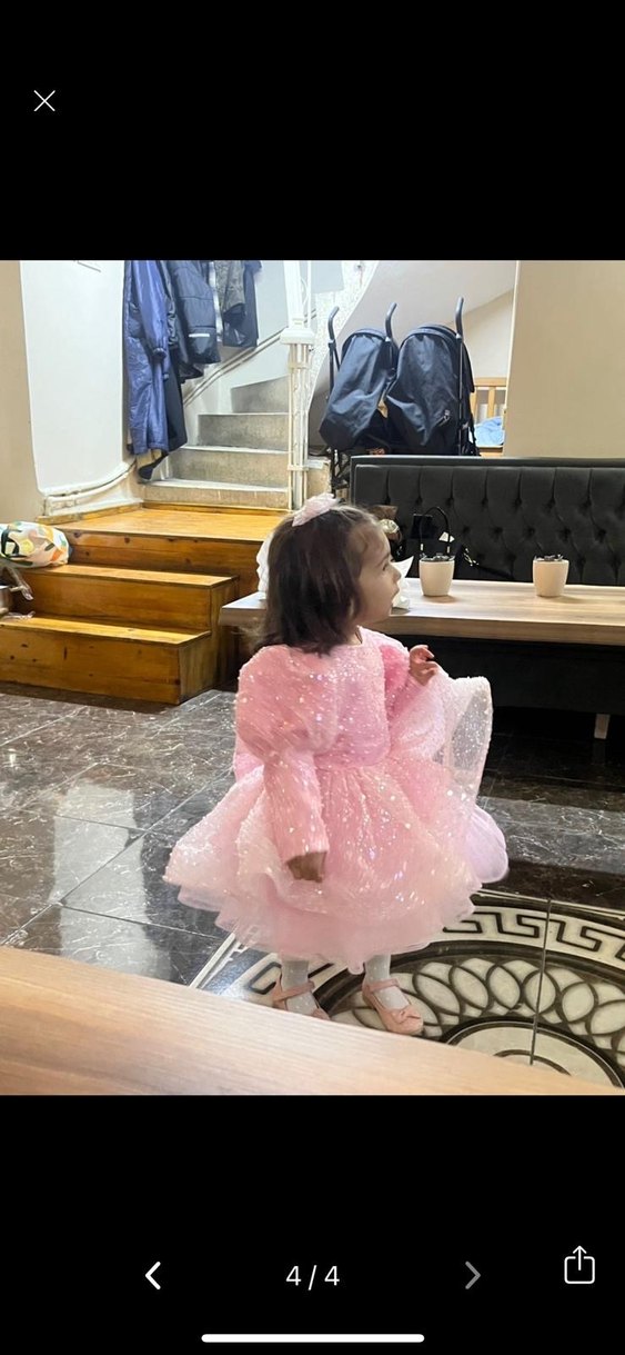 Pembe Simli Çocuk Abiye Elbise - Görsel 3