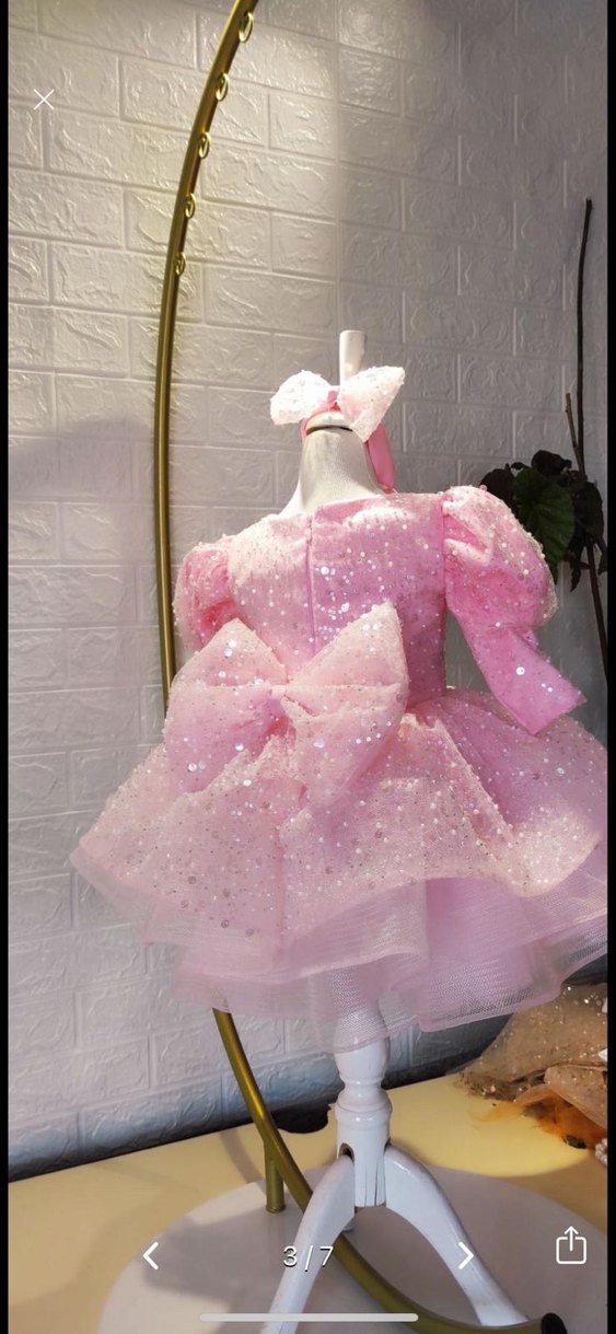 Pembe Simli Çocuk Abiye Elbise - Görsel 2