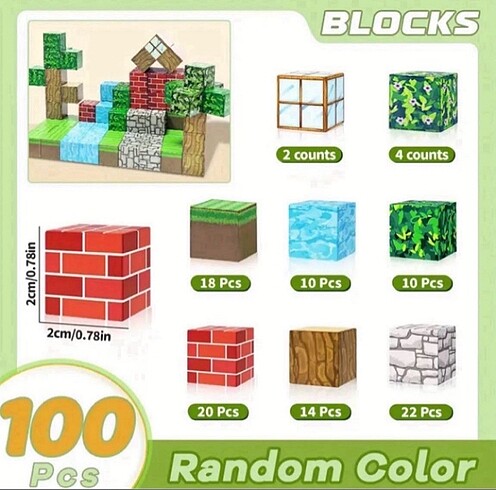  Beden 100 Parça Minecraft Manyetik Küp Eğitici Oyuncak