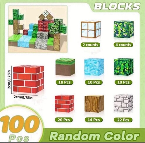 Beden 2x100 Parça Minecraft Manyetik Küp