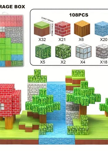 Beden Renk 108 Parça Minecraft Manyetik Küp Eğitici Oyuncak