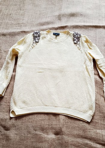 m Beden TopShop Açık Sarı Triko Kazak Omuz Detaylı