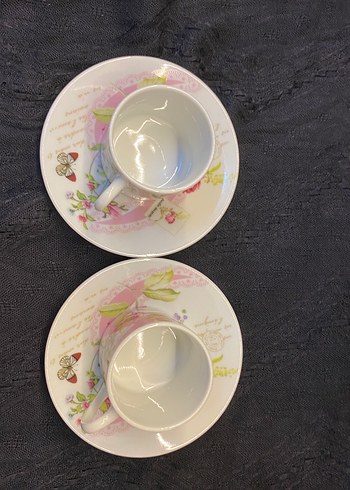 Pembe Çiçek Desenli Porselen Fincan Seti - Görsel 2