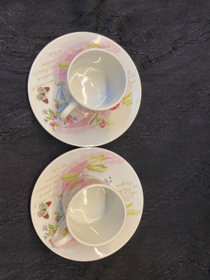 Pembe Çiçek Desenli Porselen Fincan Seti - Görsel 2