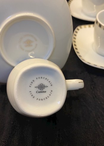 Gri Detaylı Beyaz Porselen Fincan Takımı - Görsel 3