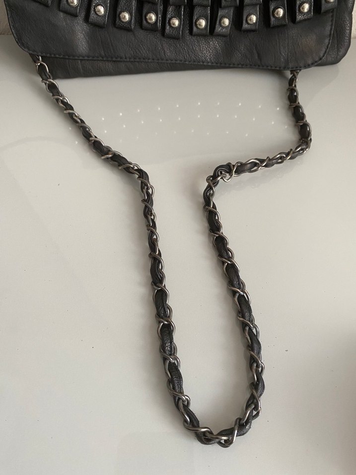 Siyah Deri Kadın kol Çantası, Tokalı, - Görsel 5