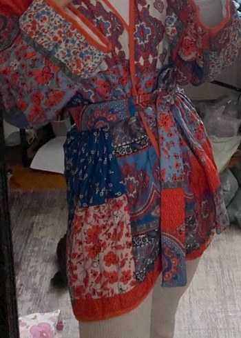 Bohem Çok Renkli Desenli Kapitone Kimono