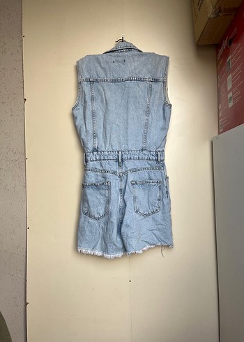 Kemerli Mavi Denim Kolsuz Tulum - Görsel 2