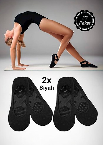 universal Beden siyah Renk 2 ÇİFT PİLATES YOGA DANS BALE REFORMER KAYDIRNAZ TABANLI ÇORAP