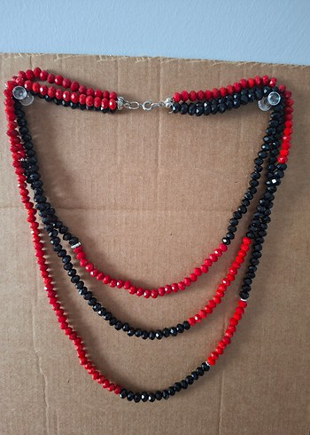 Uzun Kırmızı Siyah Boncuklu Bohem Kadın Kolye - Görsel 4