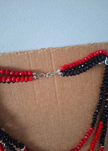 Uzun Kırmızı Siyah Boncuklu Bohem Kadın Kolye - Görsel 6