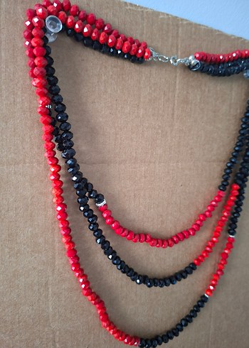 Uzun Kırmızı Siyah Boncuklu Bohem Kadın Kolye - Görsel 5