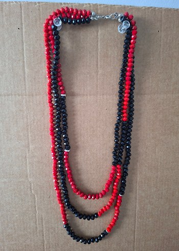 Uzun Kırmızı Siyah Boncuklu Bohem Kadın Kolye - Görsel 3