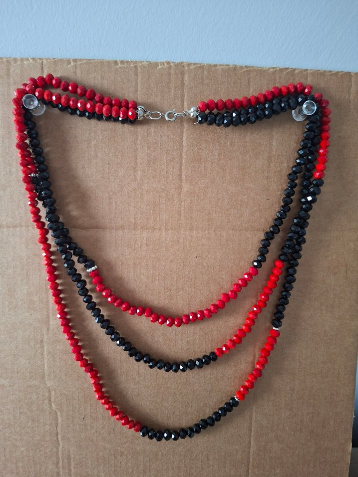 Uzun Kırmızı Siyah Boncuklu Bohem Kadın Kolye - Görsel 4