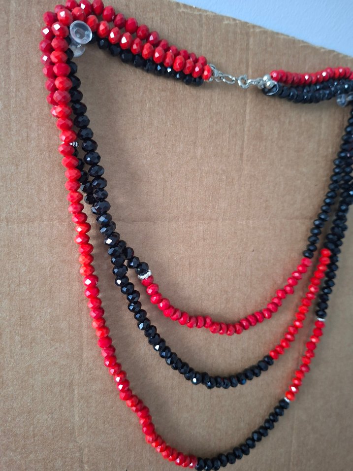 Uzun Kırmızı Siyah Boncuklu Bohem Kadın Kolye - Görsel 5