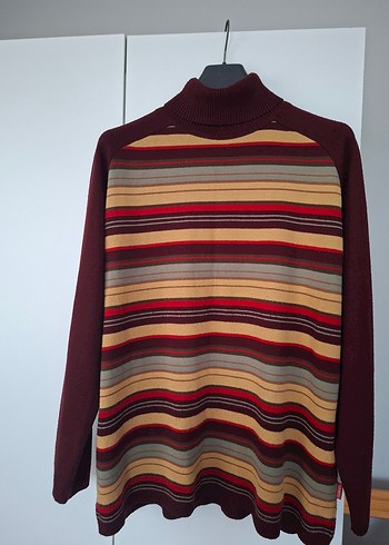 Bohem Tarz Çizgili Boğazlı Bordo Kazak - Görsel 3