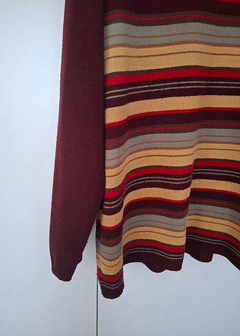 Bohem Tarz Çizgili Boğazlı Bordo Kazak - Görsel 7