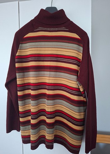 Bohem Tarz Çizgili Boğazlı Bordo Kazak - Görsel 6