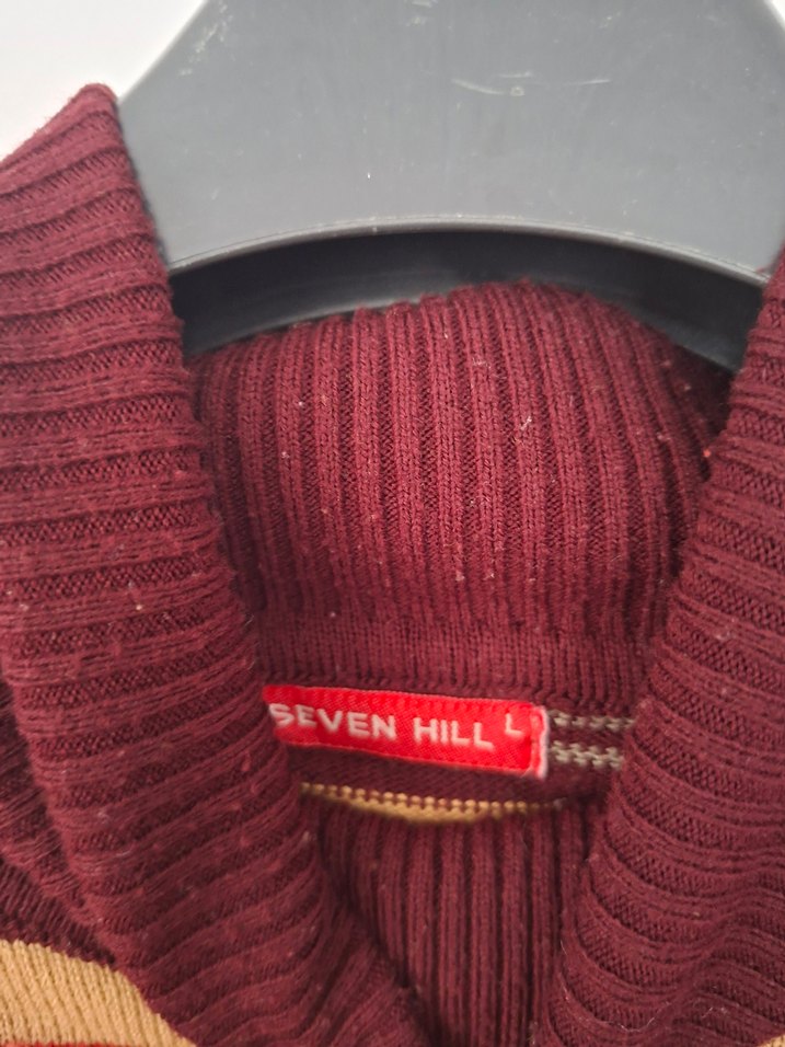 Bohem Tarz Çizgili Boğazlı Bordo Kazak - Görsel 5