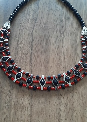 Uzun Etnik Boncuklu Kırmızı Bohem Kadın Kolye - Görsel 5